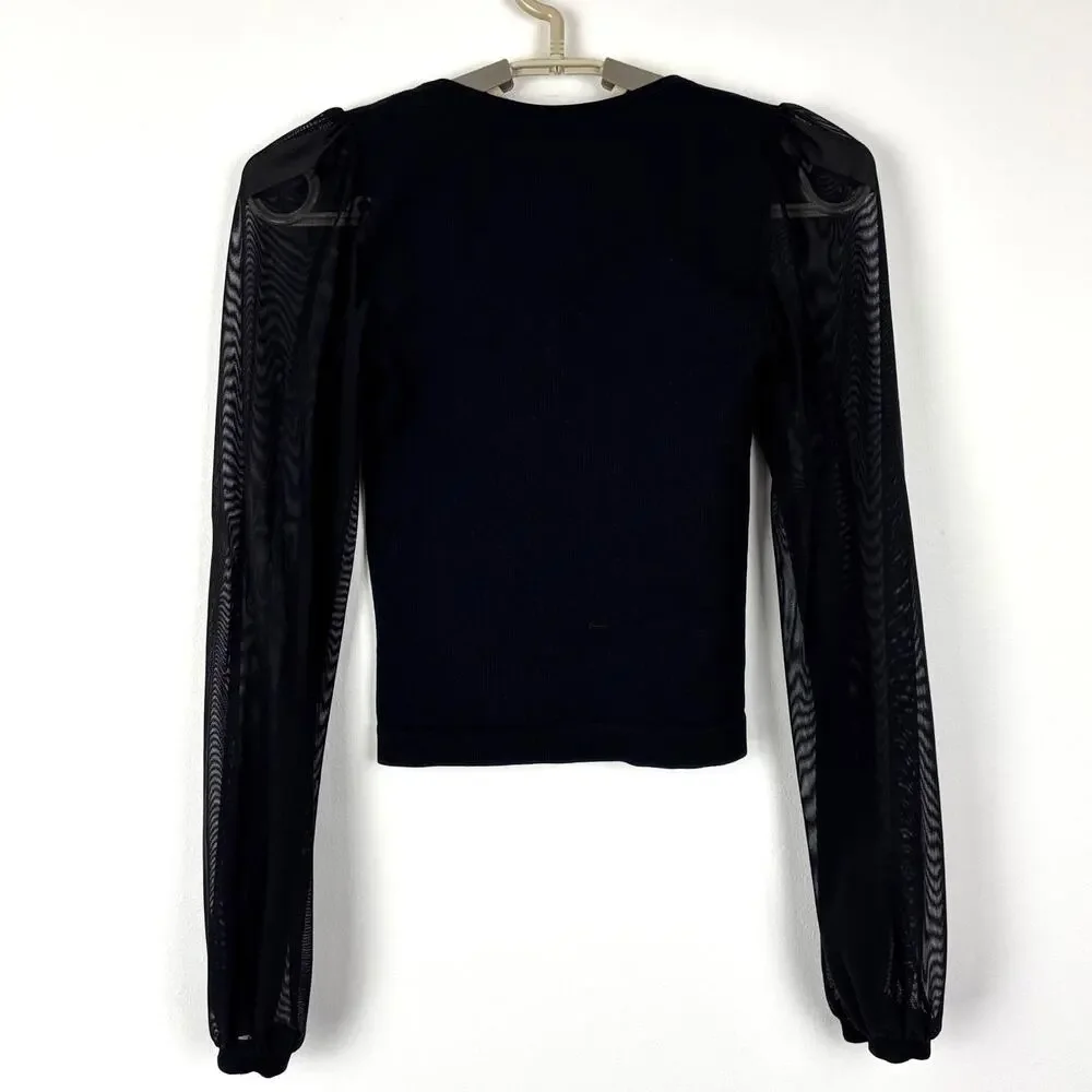 Intimately Free People Lost In Love Seamless Top Sheer Sleeves Scoop Crop XXS